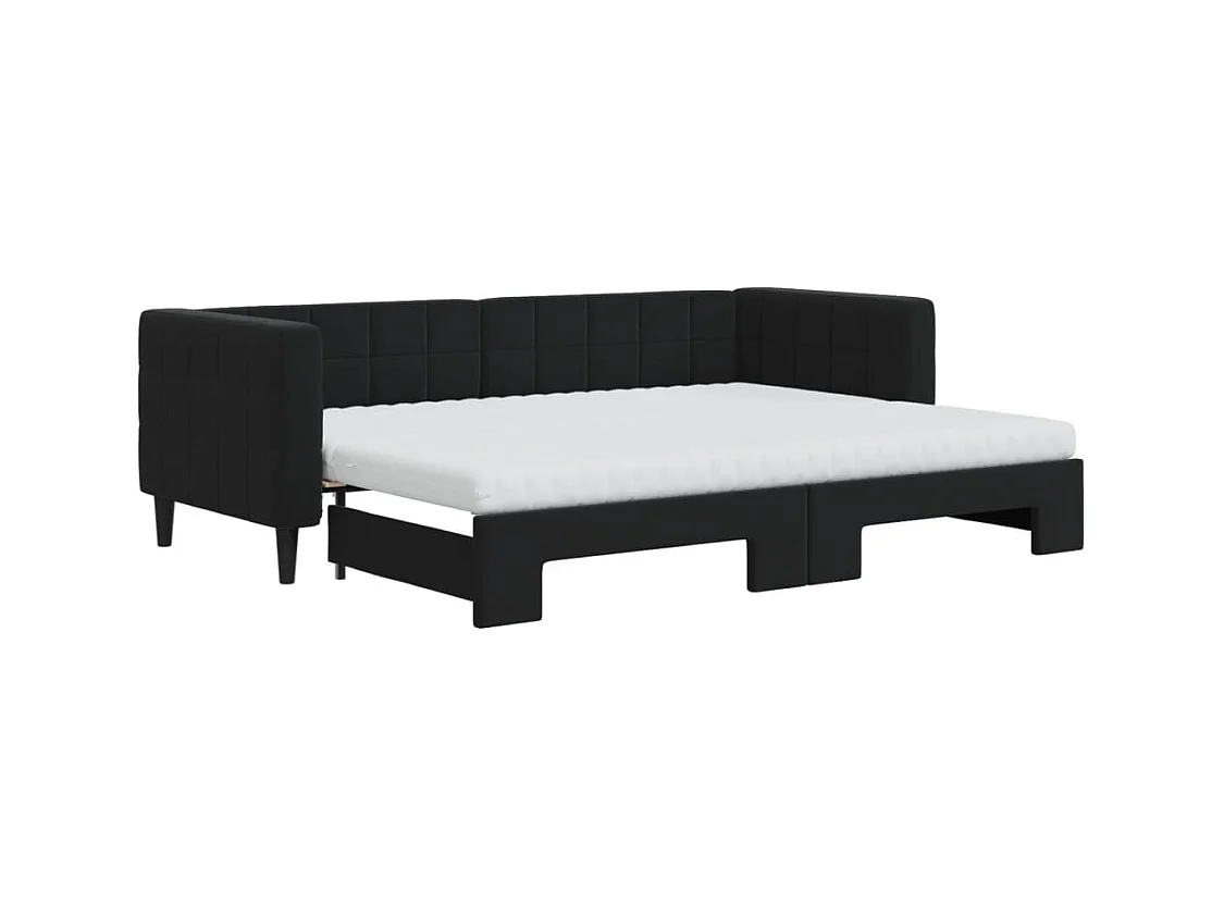 Lit de jour avec lit gigogne et matelas noir 80x200 cm velours