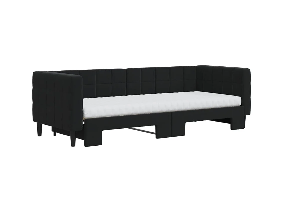 Lit de jour avec lit gigogne et matelas noir 80x200 cm velours