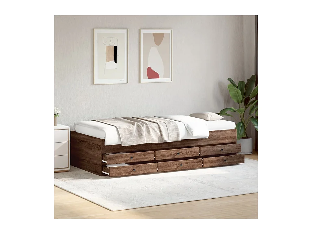 Slaapbank met lades zonder matras 100x200 cm bruin eikenkleurig