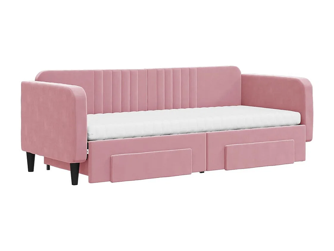 Lit de jour avec gigogne et tiroirs rose 80x200 cm velours