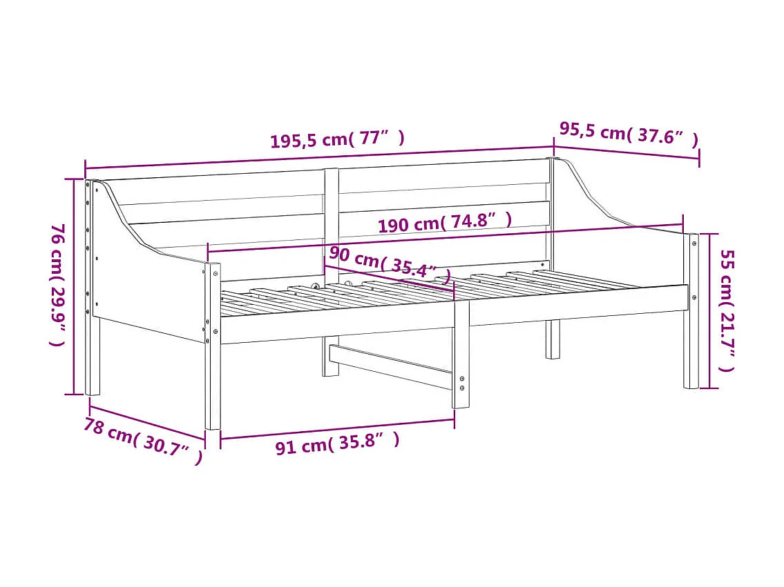 Dormeuse senza Materasso Marrone Cera 90x190 cm Legno di Pino