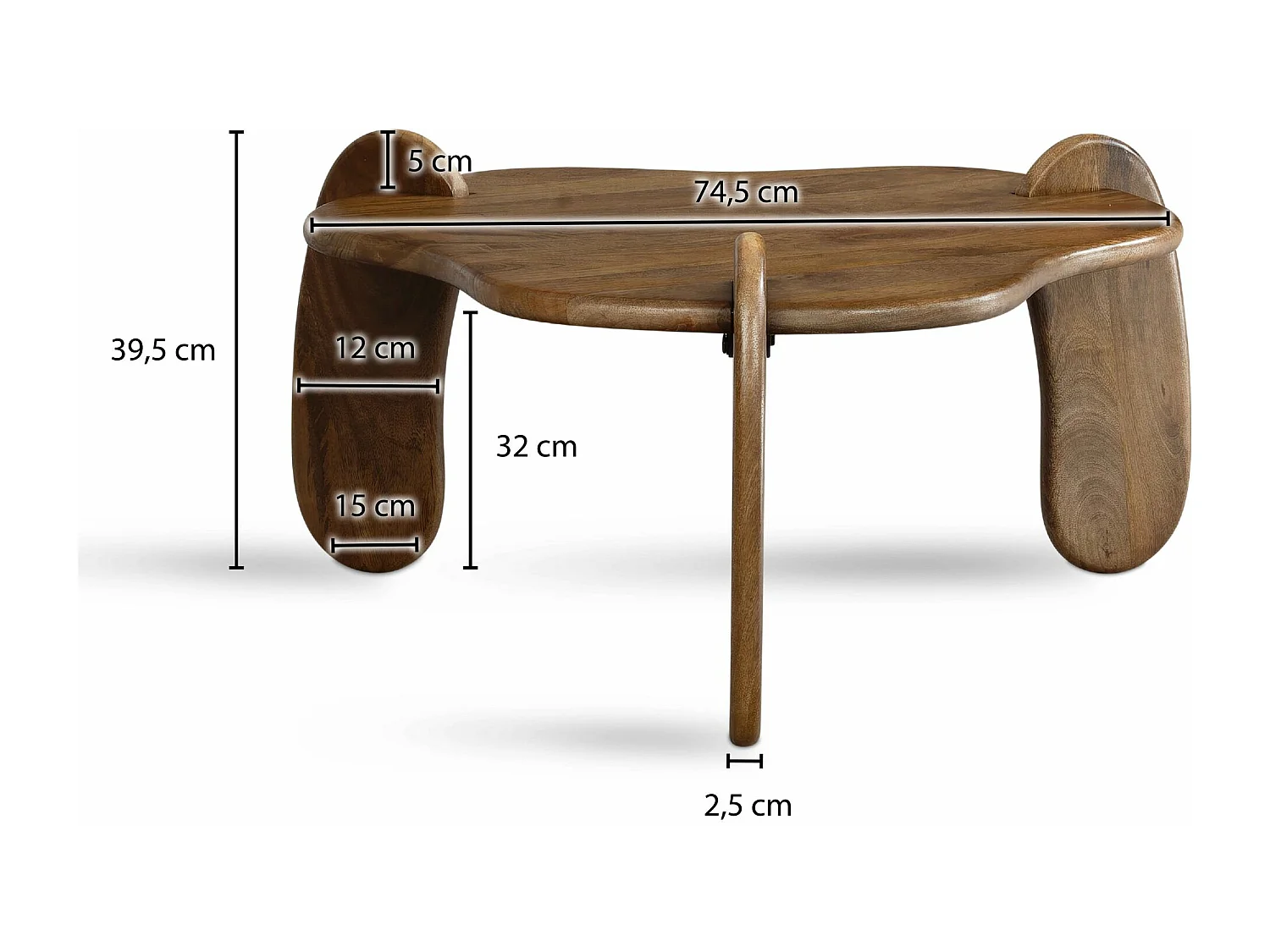 Table Basse Forme Organique Bois Massif Marron 78 cm Table Salon Moderne