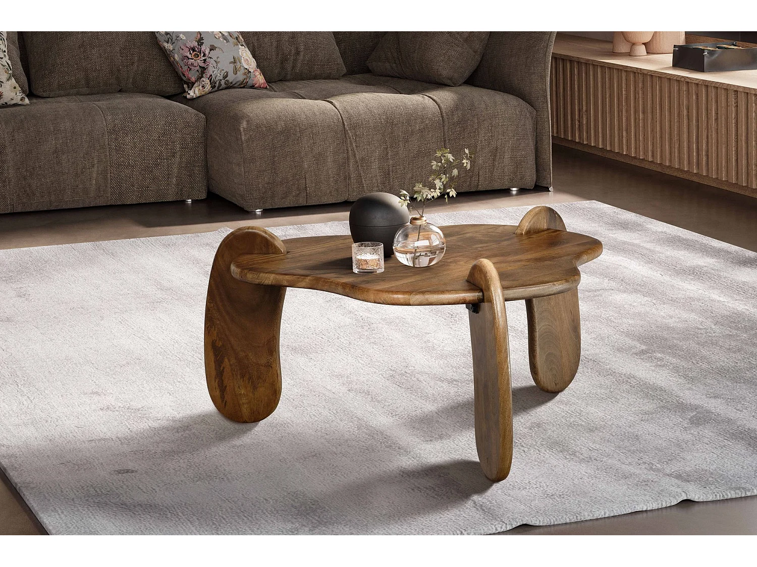 Table Basse Forme Organique Bois Massif Marron 78 cm Table Salon Moderne