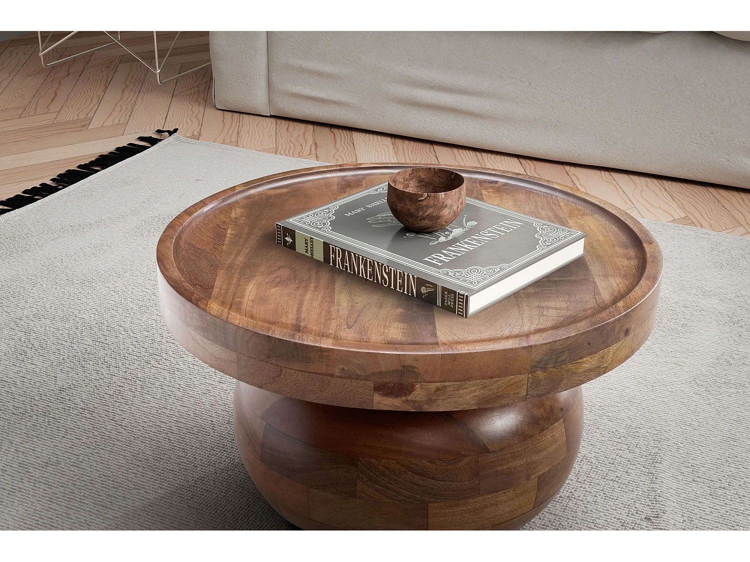 Table Basse Ronde Bois Massif Marron 50x50x30,5 cm Table Salon Moderne