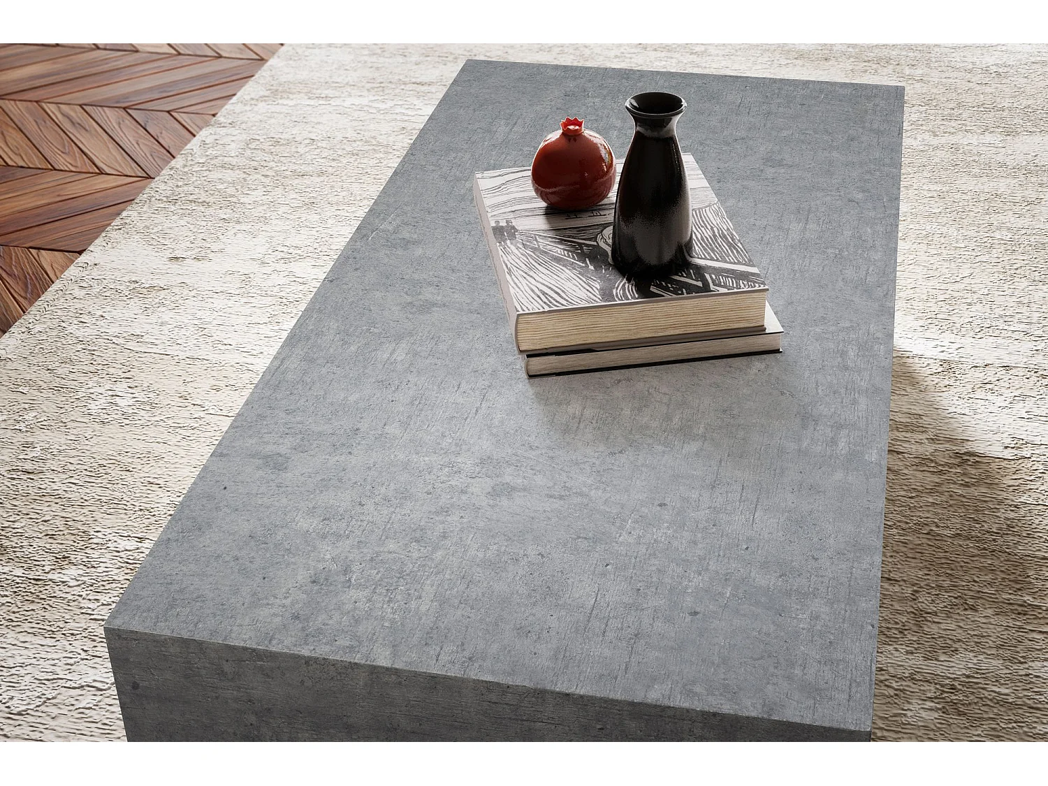 Table Basse MONOBLOC Aspect Béton Gris Table de Salon Moderne Cube