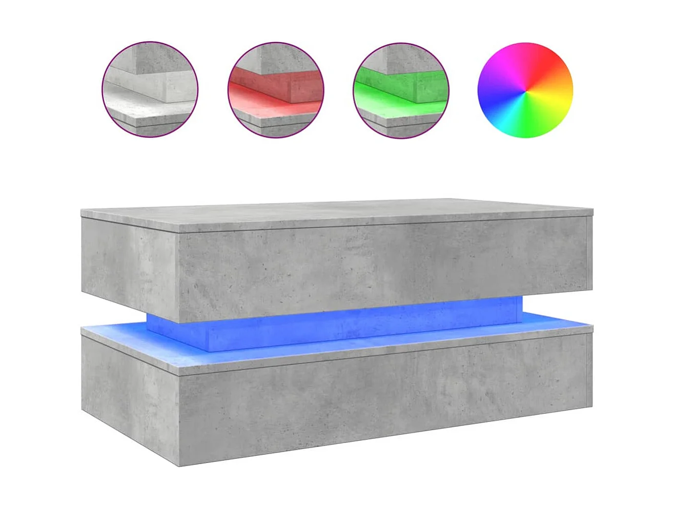 Table basse avec lumières LED gris béton 90x50x40
