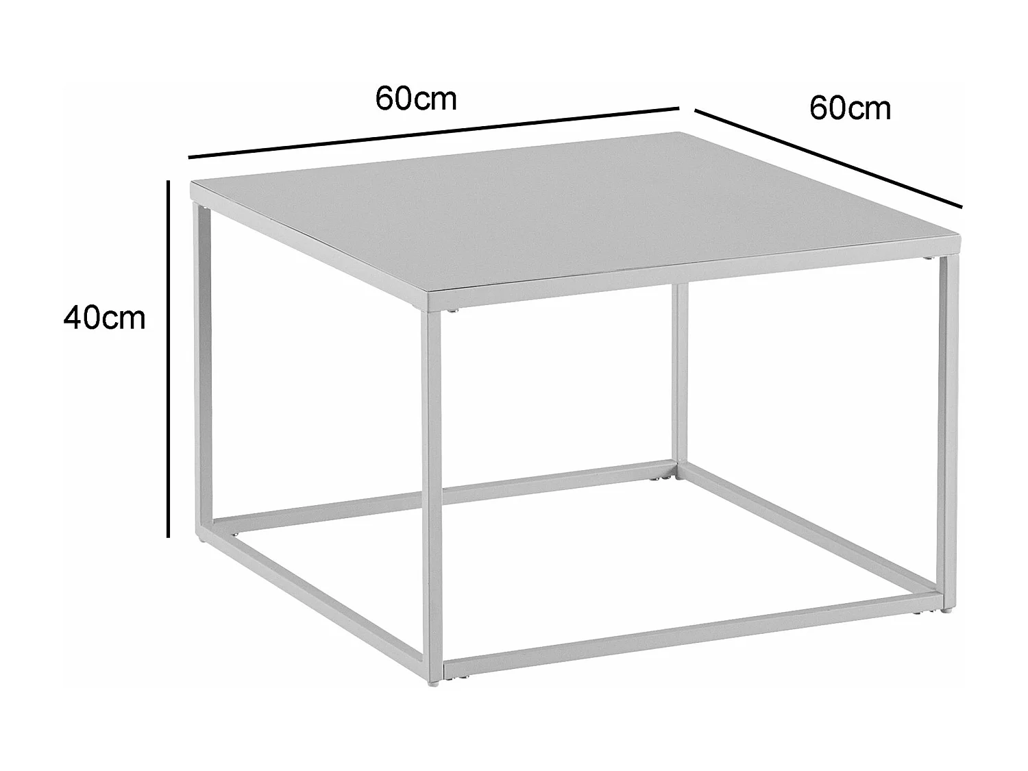 Table Basse Carrée Blanc Métal Argent 60x60x40 cm Table Salon Moderne