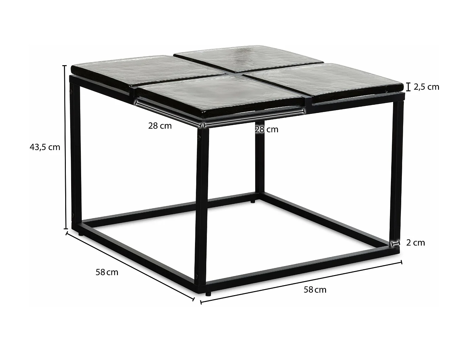 Table Basse Carrée Verre Métal Noir 50x50x30,5 cm Table Salon Moderne