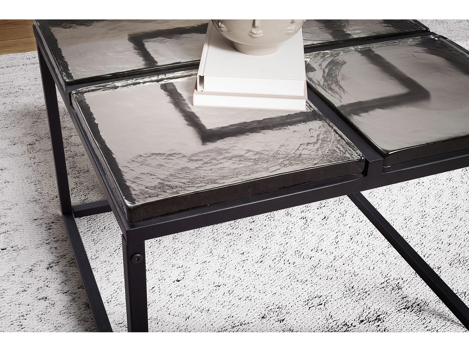 Table Basse Carrée Verre Métal Noir 50x50x30,5 cm Table Salon Moderne