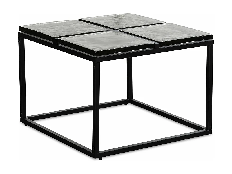 Table Basse Carrée Verre Métal Noir 50x50x30,5 cm Table Salon Moderne