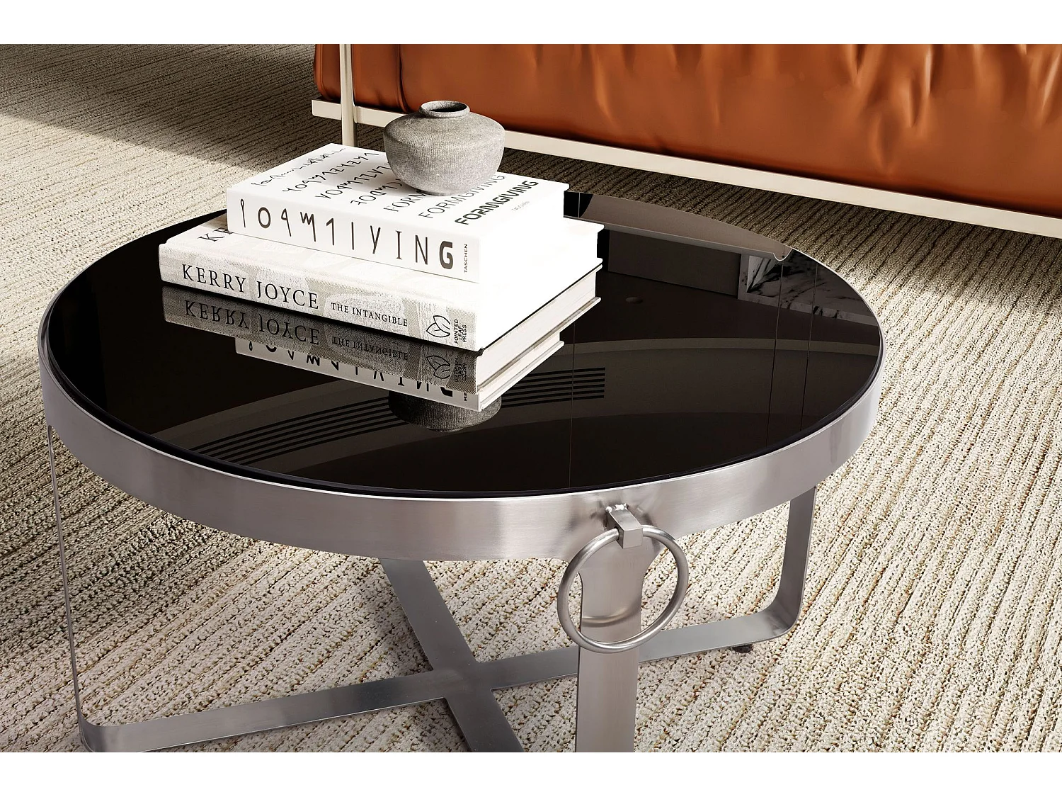 Table Basse Ronde Verre Métal Argent 60x60x34 cm Table Salon Moderne