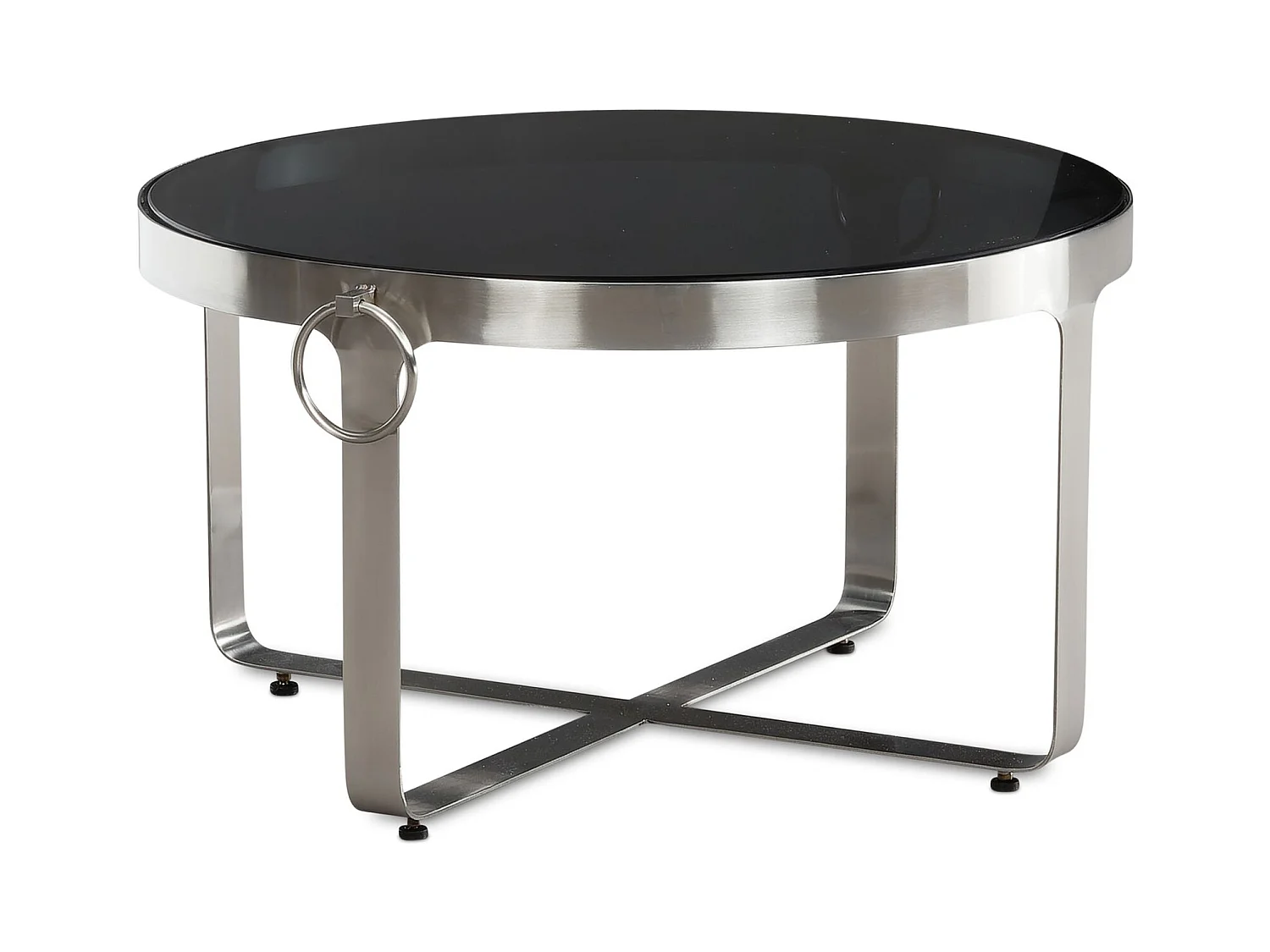 Table Basse Ronde Verre Métal Argent 60x60x34 cm Table Salon Moderne