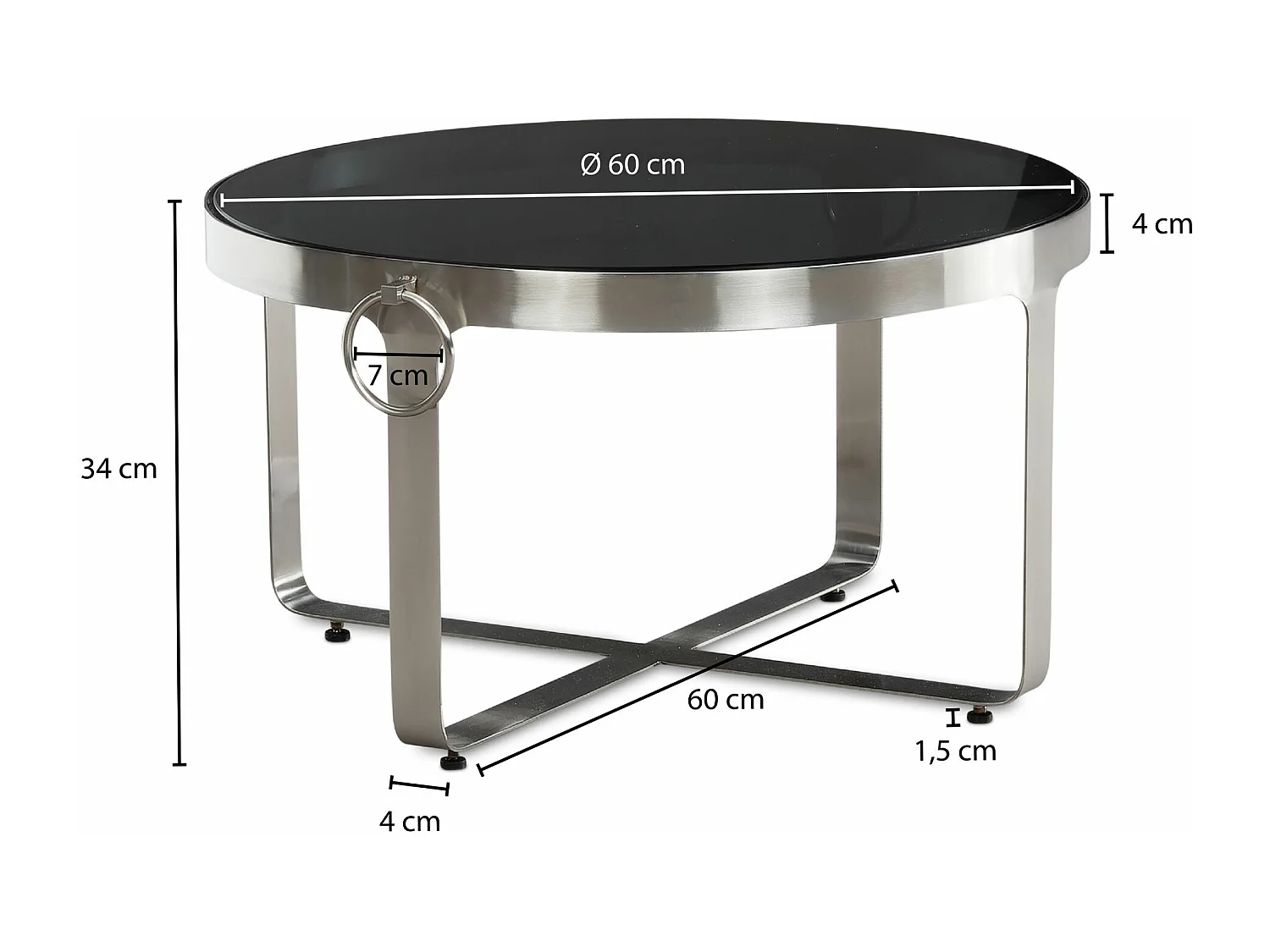 Table Basse Ronde Verre Métal Argent 60x60x34 cm Table Salon Moderne