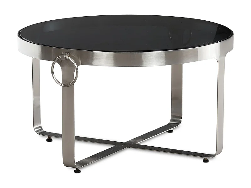 Table Basse Ronde Verre Métal Argent 60x60x34 cm Table Salon Moderne