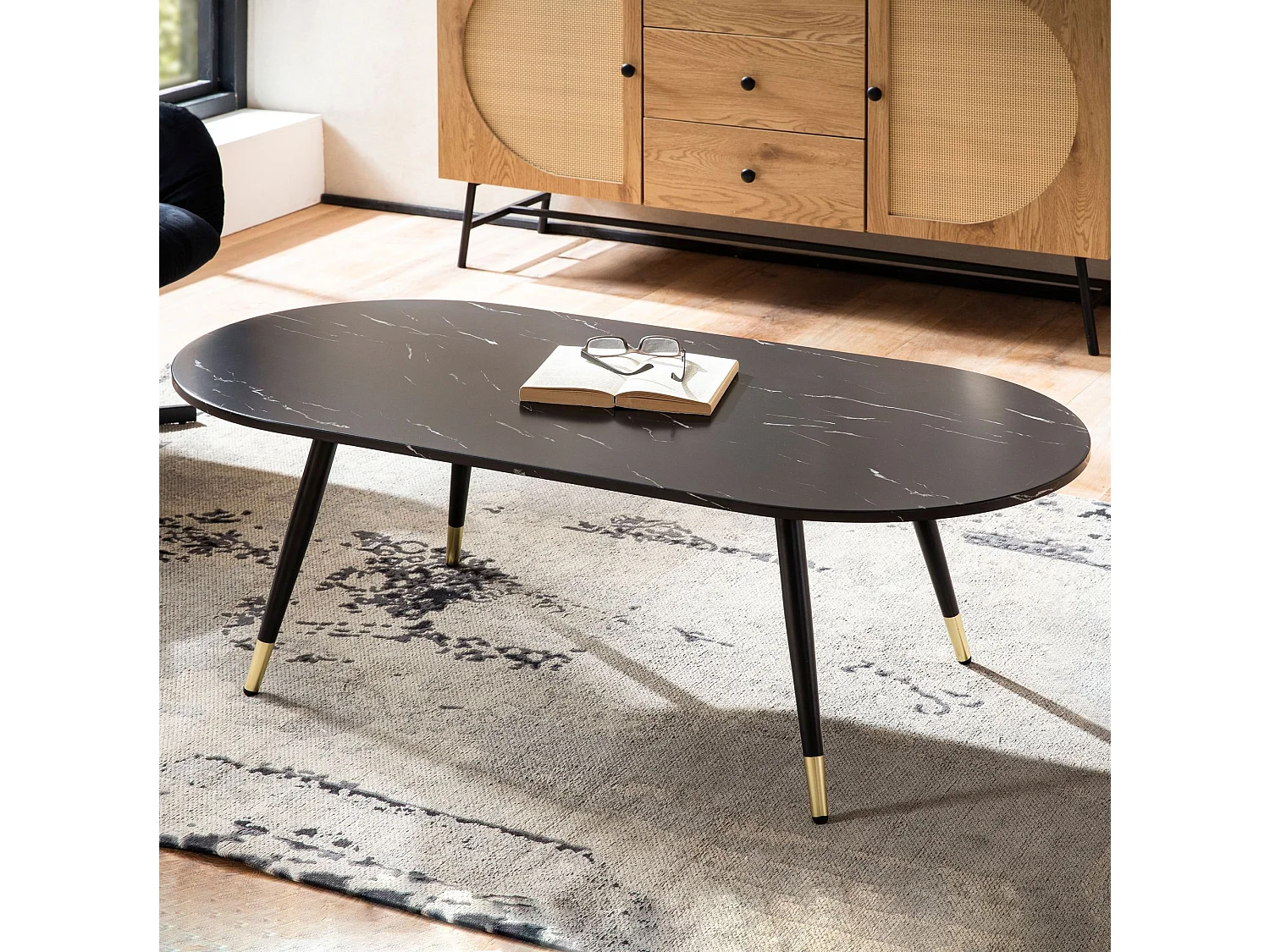 Table Basse 120x60x41,5 cm Aspect Marbre Grande Table de Salon Moderne