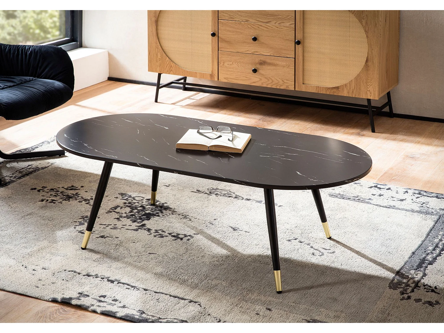 Table Basse 120x60x41,5 cm Aspect Marbre Grande Table de Salon Moderne