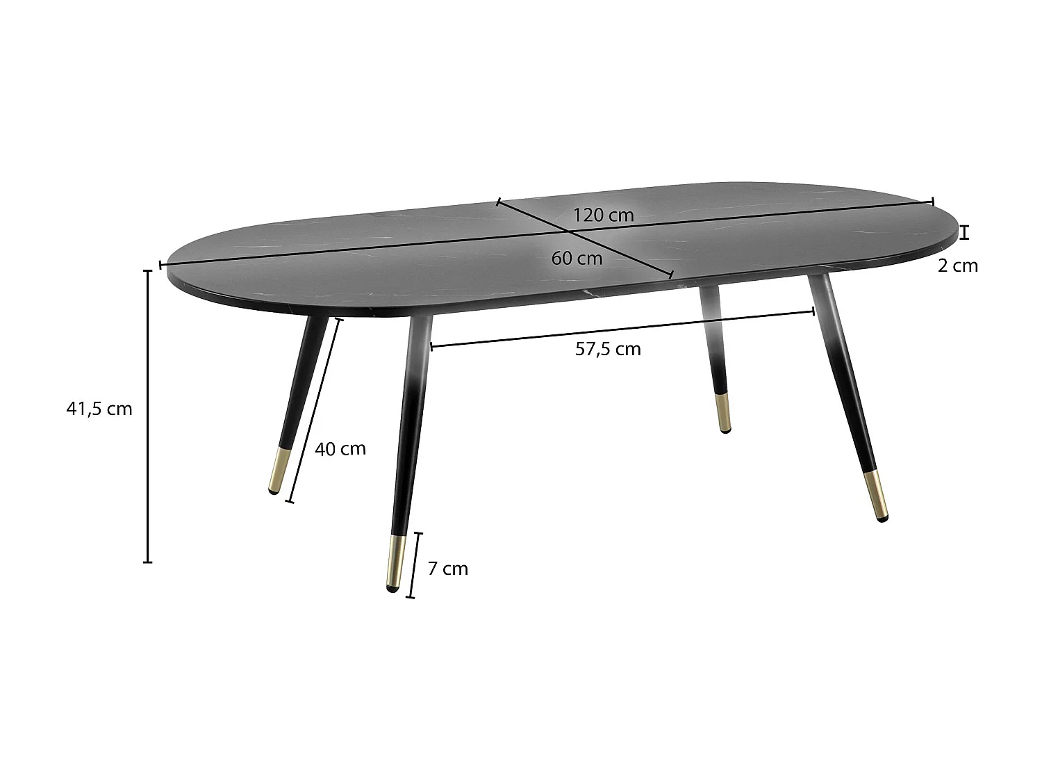 Table Basse 120x60x41,5 cm Aspect Marbre Grande Table de Salon Moderne