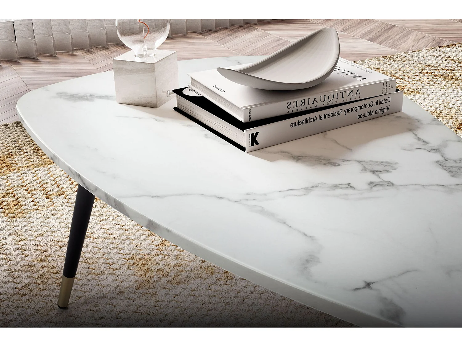 Table Basse 90x60x41 cm Aspect Marbre Table de Salon Moderne Trépied