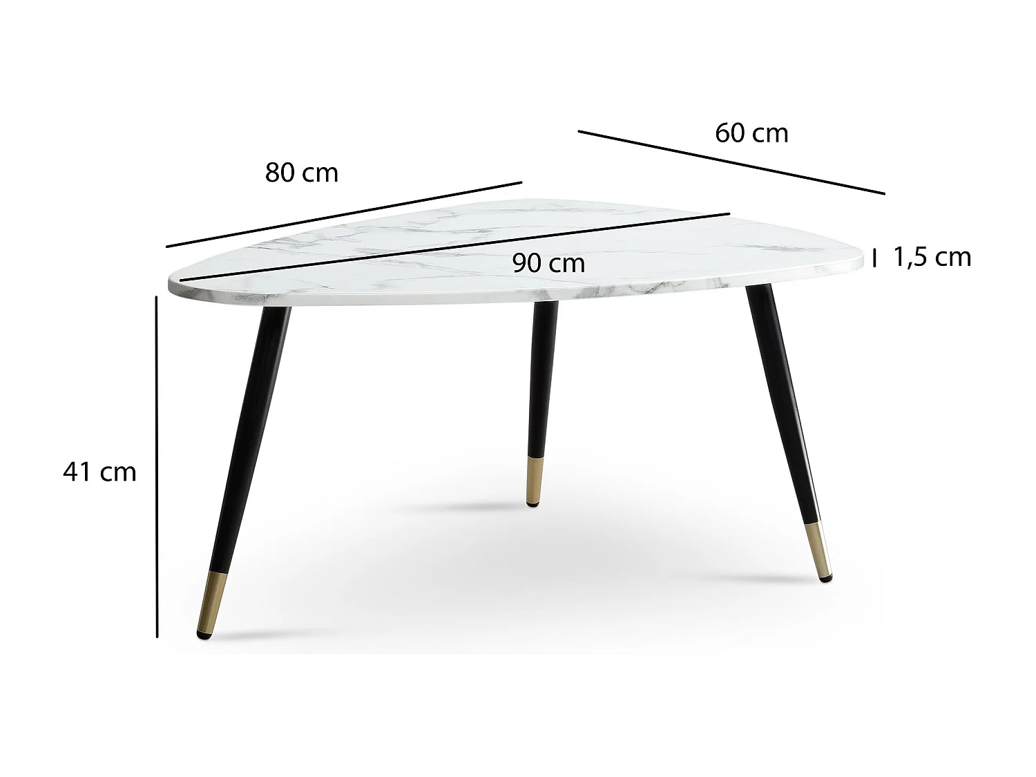 Table Basse 90x60x41 cm Aspect Marbre Table de Salon Moderne Trépied