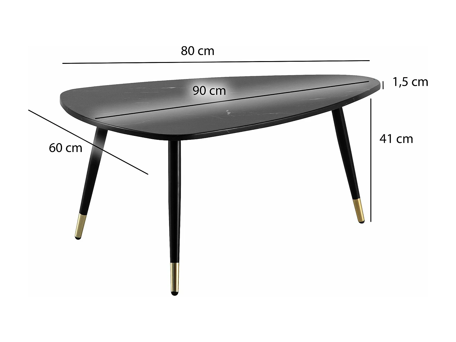 Table Basse 90x60x41 cm Aspect Marbre Table de Salon Moderne Trépied