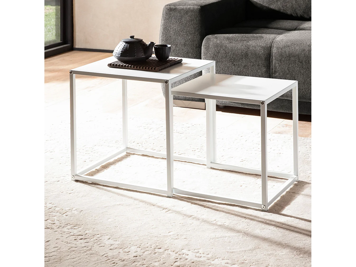 Tables Gigognes Métal Blanc Noir Table d'appoint Basse Moderne Lot de 2