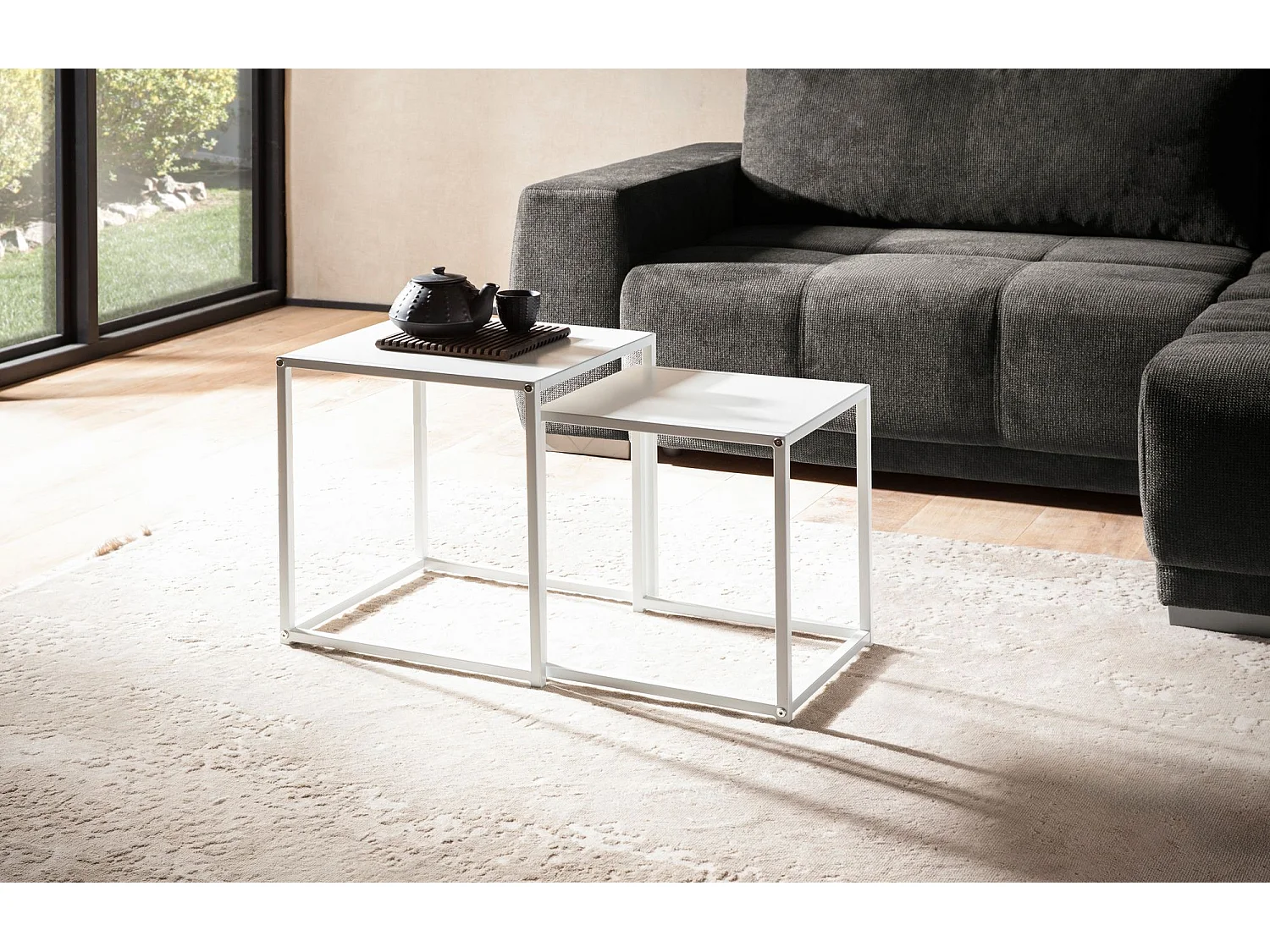 Tables Gigognes Métal Blanc Noir Table d'appoint Basse Moderne Lot de 2