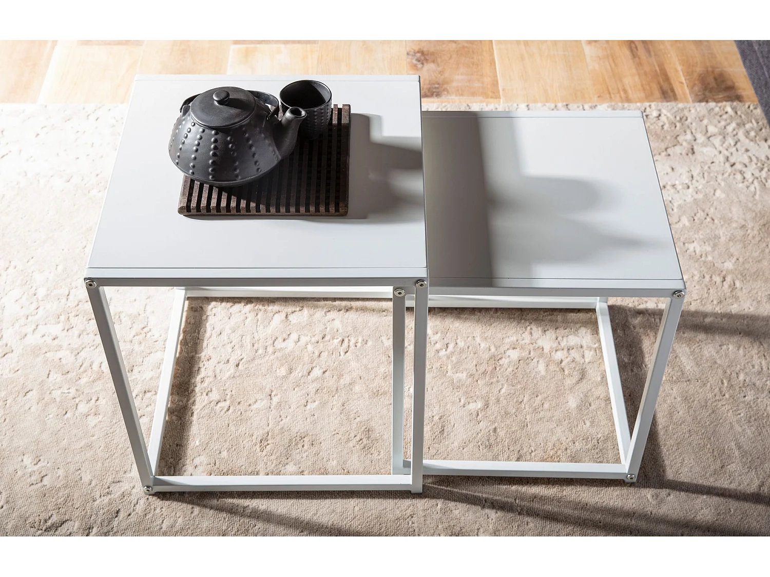 Tables Gigognes Métal Blanc Noir Table d'appoint Basse Moderne Lot de 2