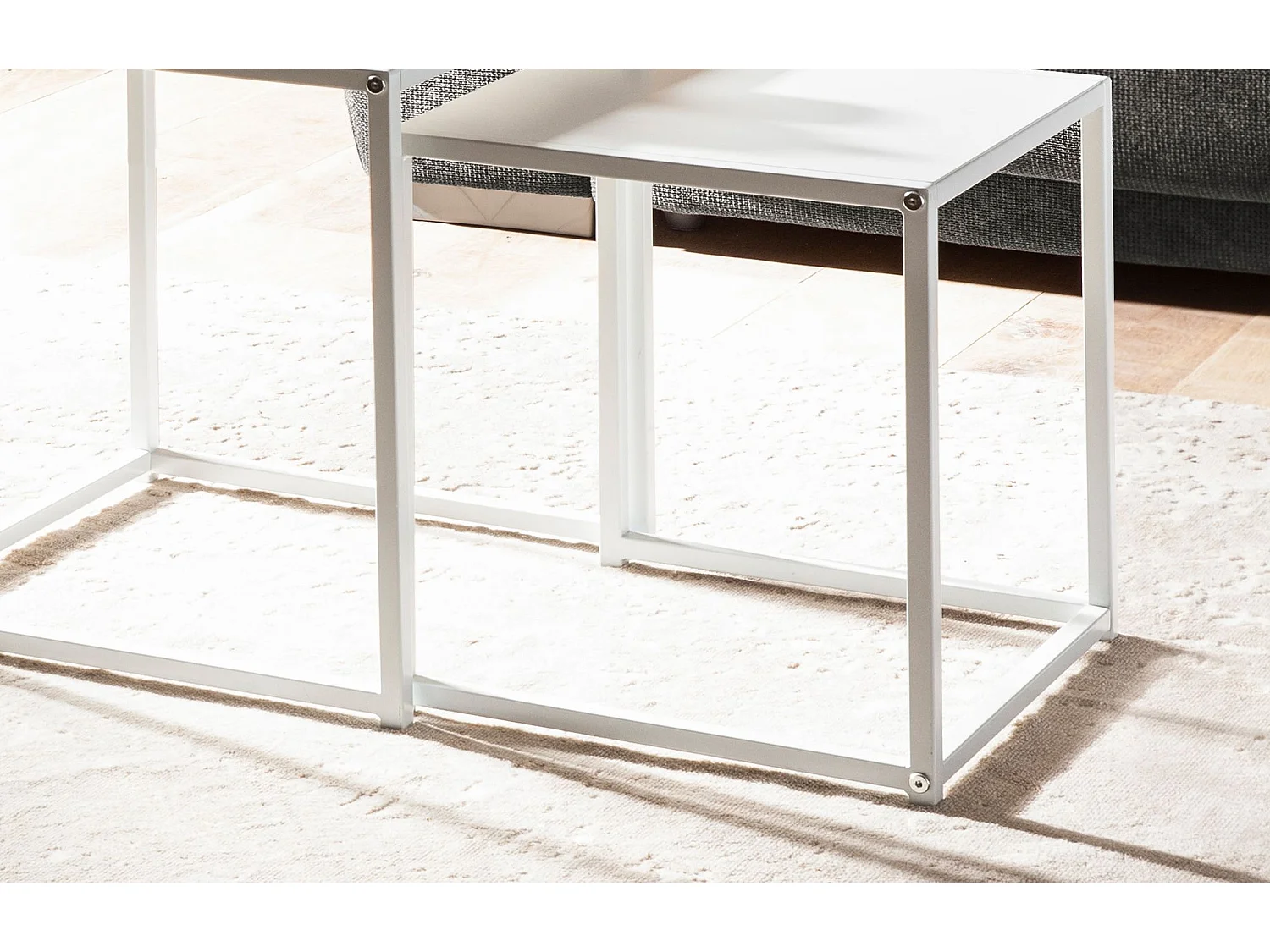 Tables Gigognes Métal Blanc Noir Table d'appoint Basse Moderne Lot de 2