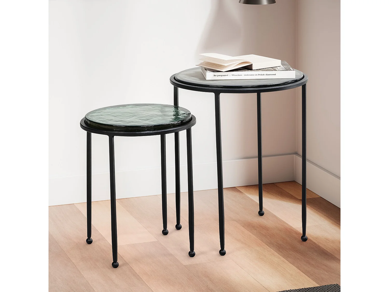 Tables Gigognes Verre Métal Table d'appoint Basse Moderne Lot de 2 Ronde