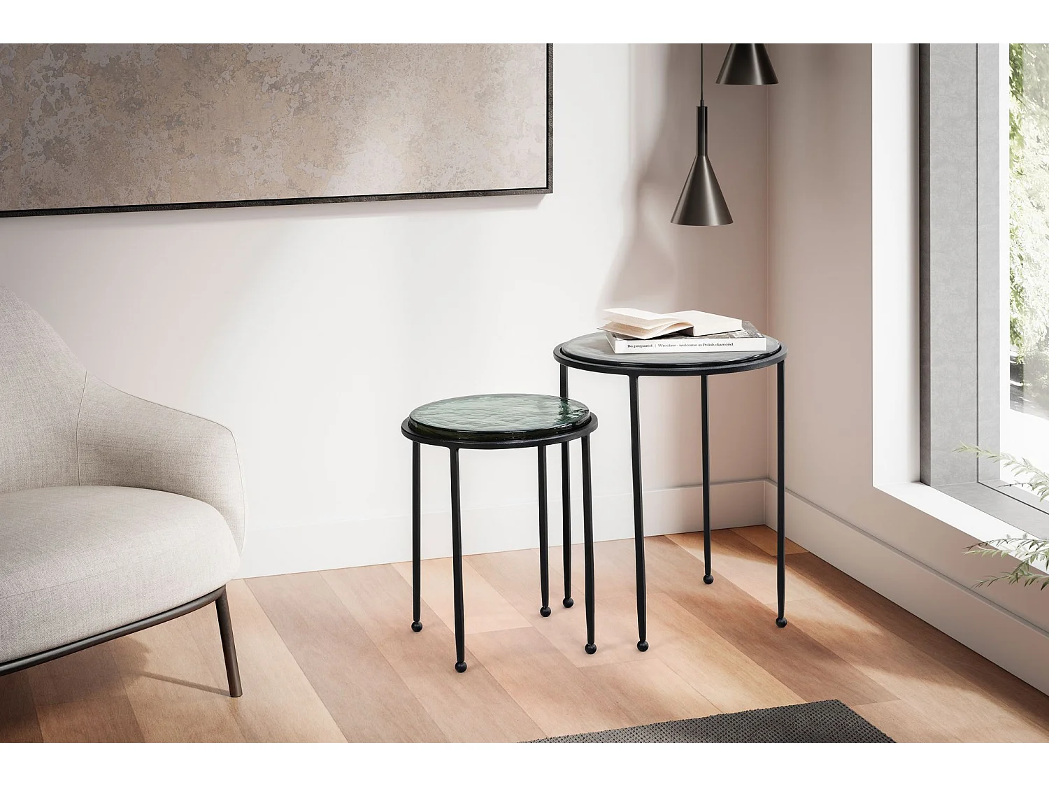 Tables Gigognes Verre Métal Table d'appoint Basse Moderne Lot de 2 Ronde