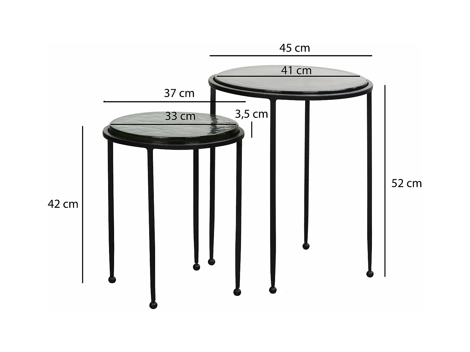 Tables Gigognes Verre Métal Table d'appoint Basse Moderne Lot de 2 Ronde