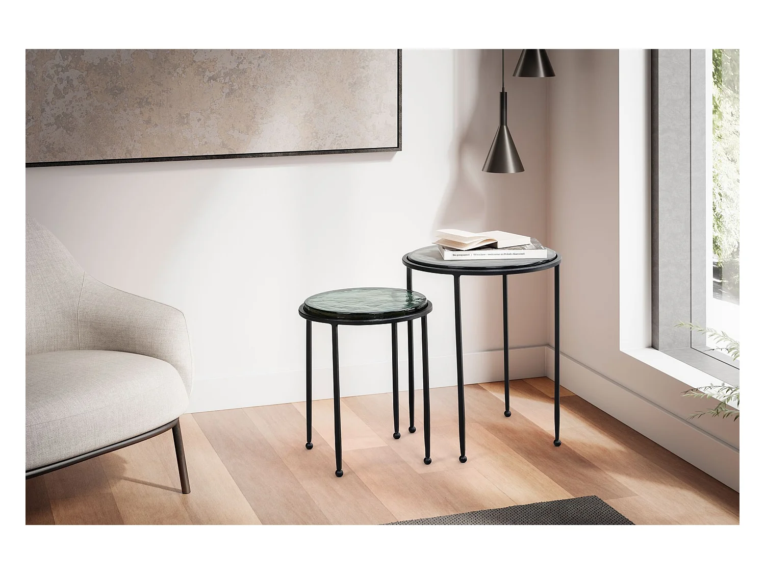 Tables Gigognes Verre Métal Table d'appoint Basse Moderne Lot de 2 Ronde