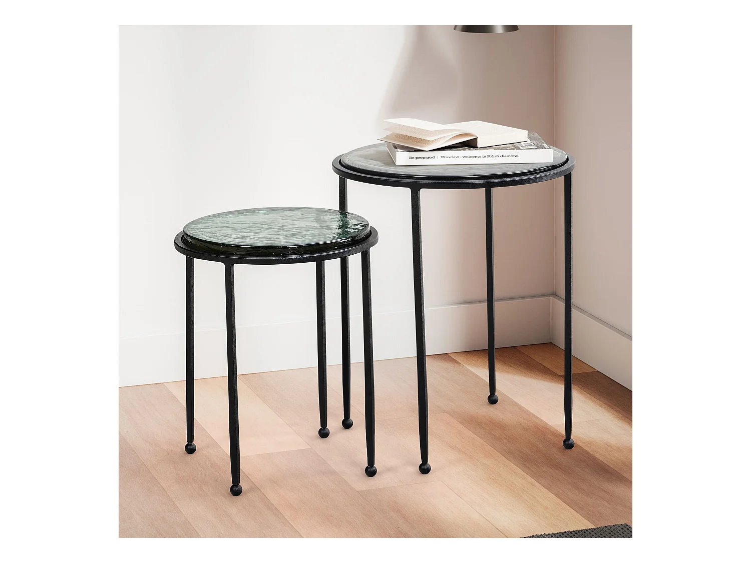 Tables Gigognes Verre Métal Table d'appoint Basse Moderne Lot de 2 Ronde