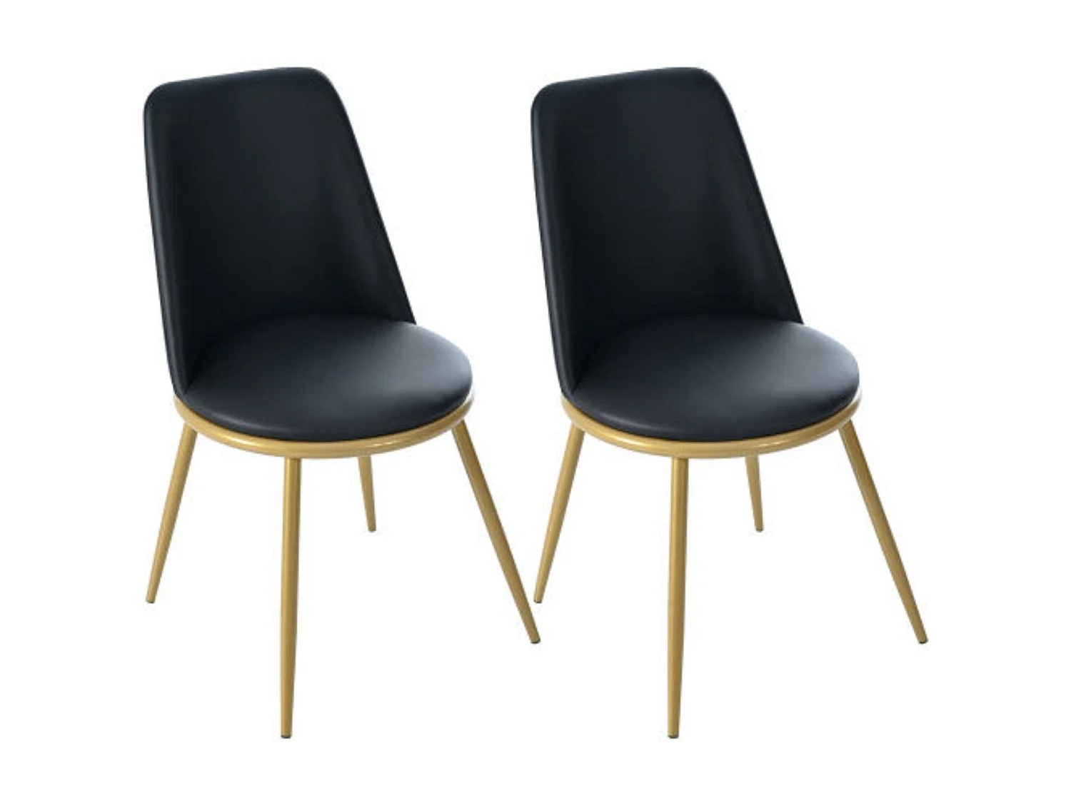 Chaises de salle à manger en cuir pu, pieds dorés, lot de 2, noir,d44cm×h88cm