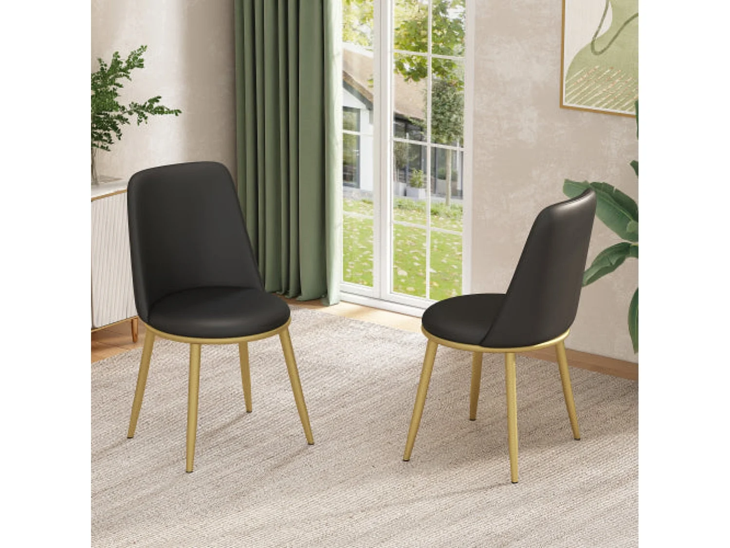 Chaises de salle à manger en cuir pu, pieds dorés, lot de 2, noir,d44cm×h88cm