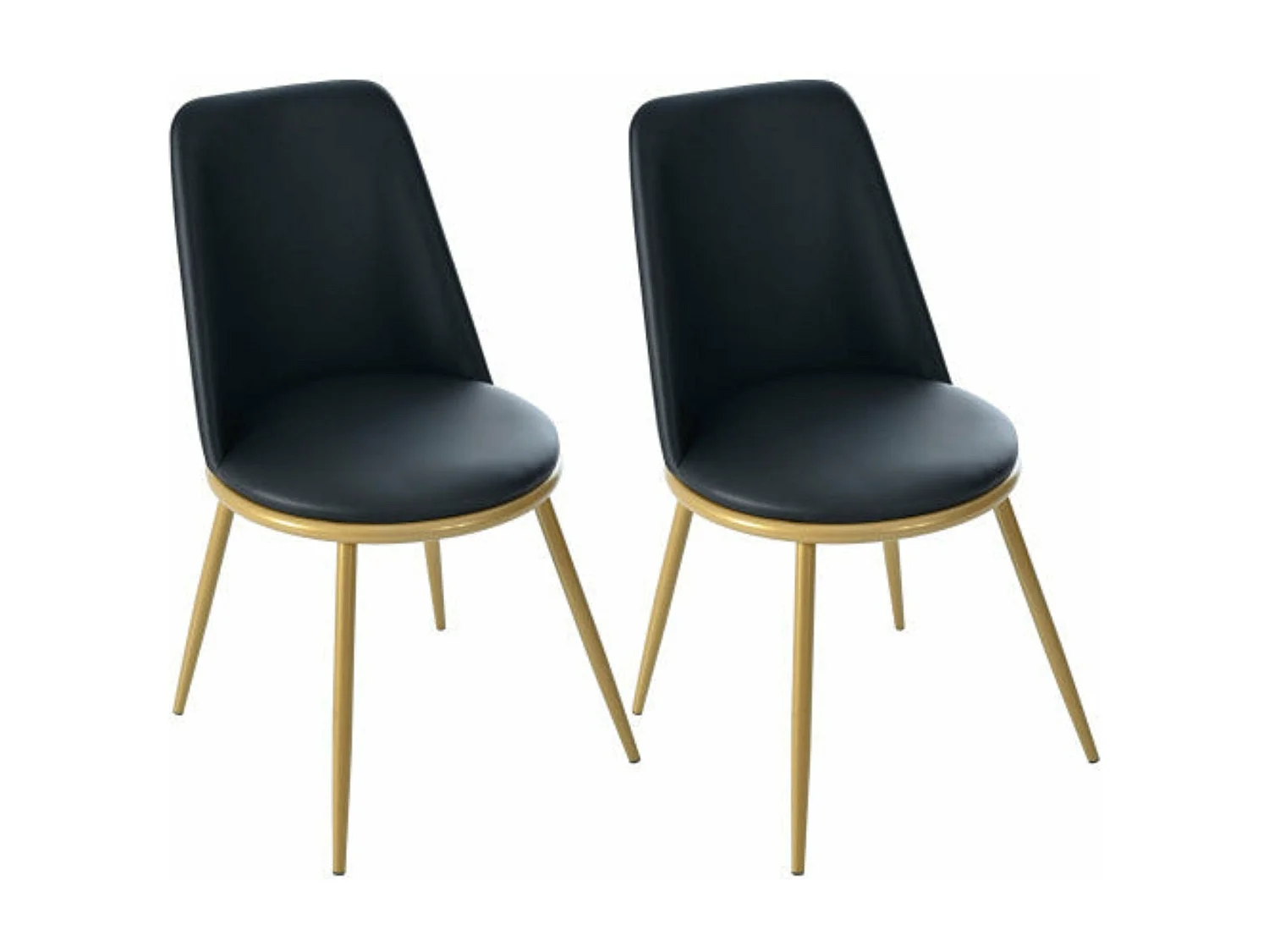 Chaises de salle à manger en cuir pu, pieds dorés, lot de 2, noir,d44cm×h88cm