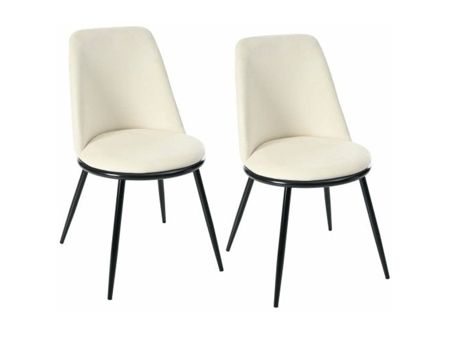 Chaises de salle à manger en velours, dossier rond, pieds noirs- lot de 2,beige,d44cm×h88cm