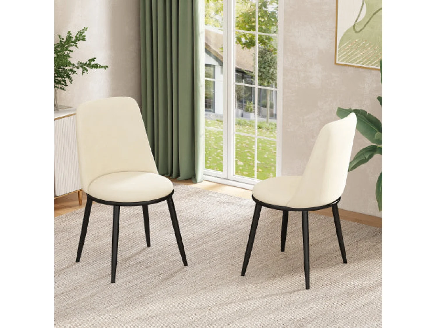 Chaises de salle à manger en velours, dossier rond, pieds noirs- lot de 2,beige,d44cm×h88cm