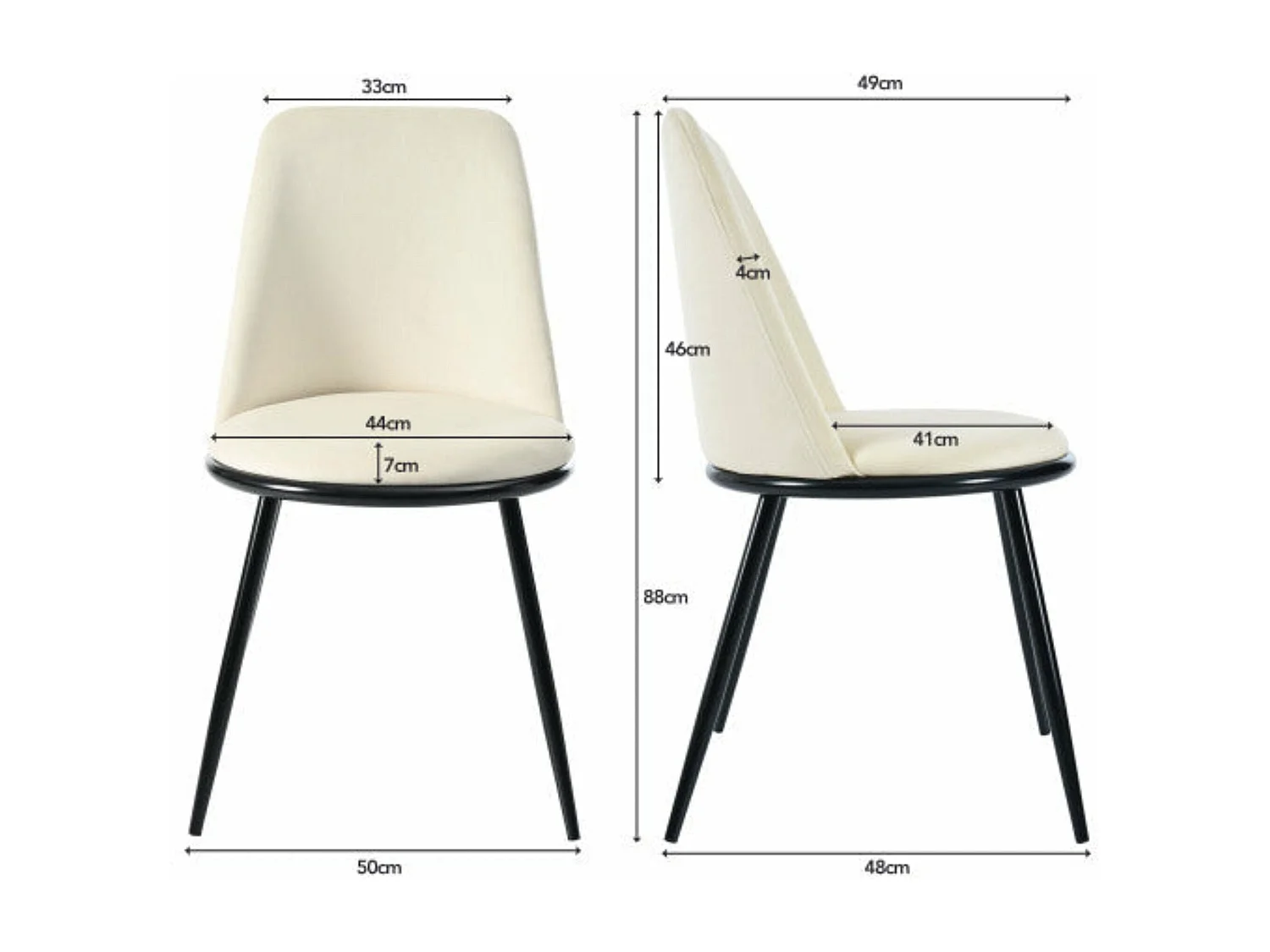 Chaises de salle à manger en velours, dossier rond, pieds noirs- lot de 2,beige,d44cm×h88cm