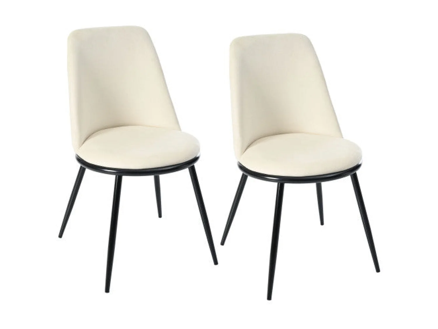 Chaises de salle à manger en velours, dossier rond, pieds noirs- lot de 2,beige,d44cm×h88cm