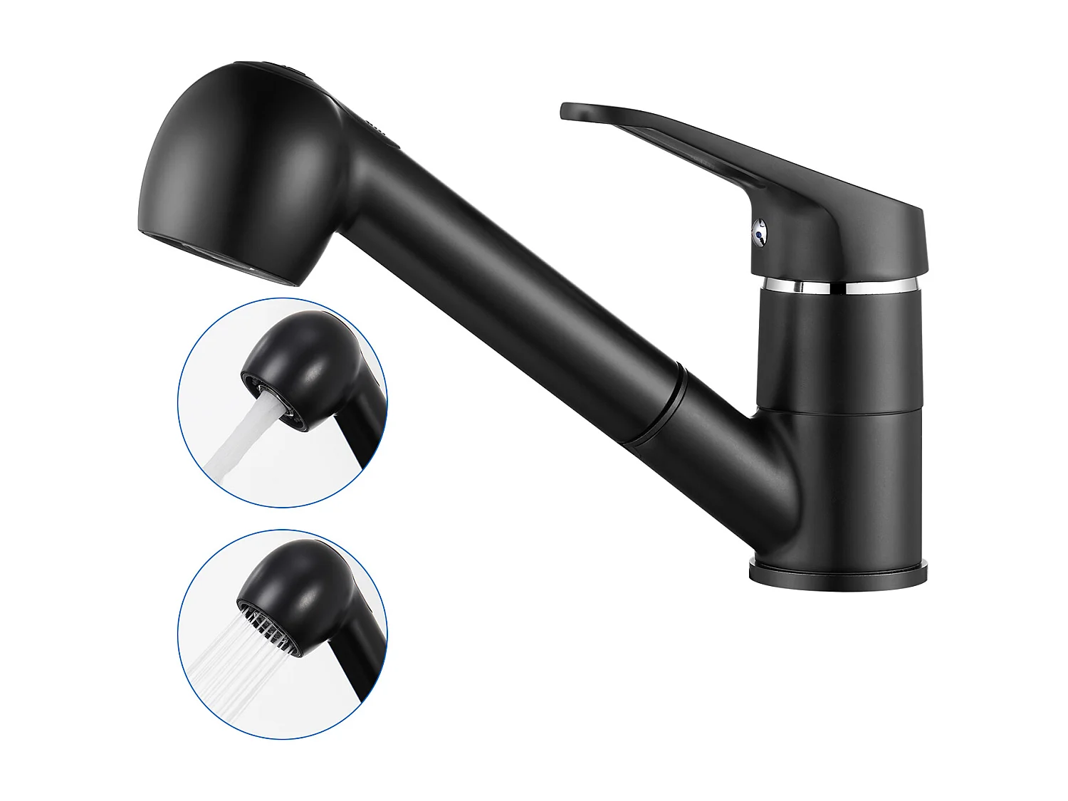 Miscelatore Cucina AURALUM MAX Nero con Doccetta Estraibile 2 Getti Rubinetto Lavello 360° in Ottone Rubinetteria con Monoforo L'acqua Fredda/Calda