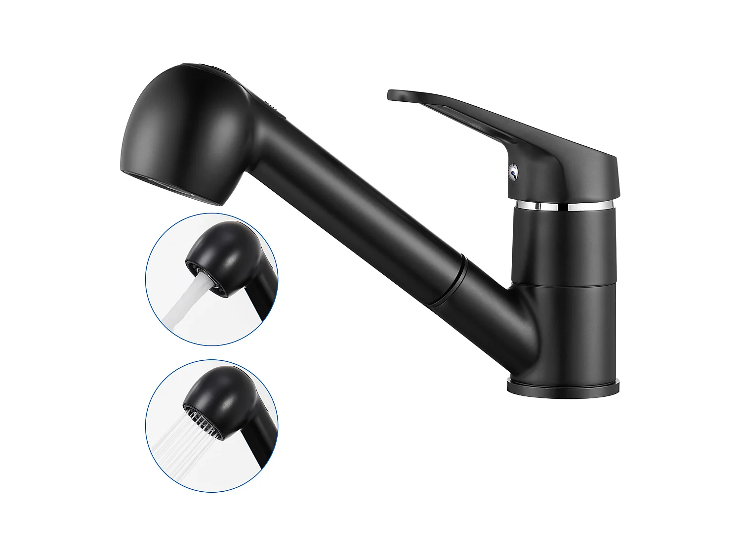 AURALUM MAX Keukenmengkraan Zwart met Uittrekbare Handdouche 2 Jets 360° Messing Wastafelkraan Kranen met Monogat Koud en Warm Water