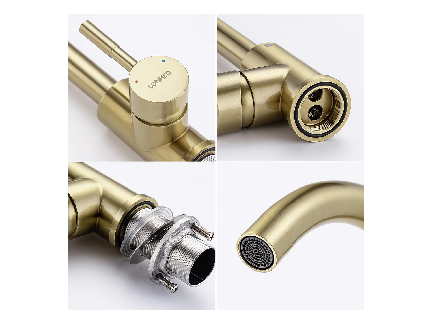 Lonheo Max Robinet de Cuisine U-Forme Rotatif à 360°Mitigeur Évier à Eau Froide et Chaude en Acier Inoxydable avec Barboteur démotable, Doré,EU Modèle