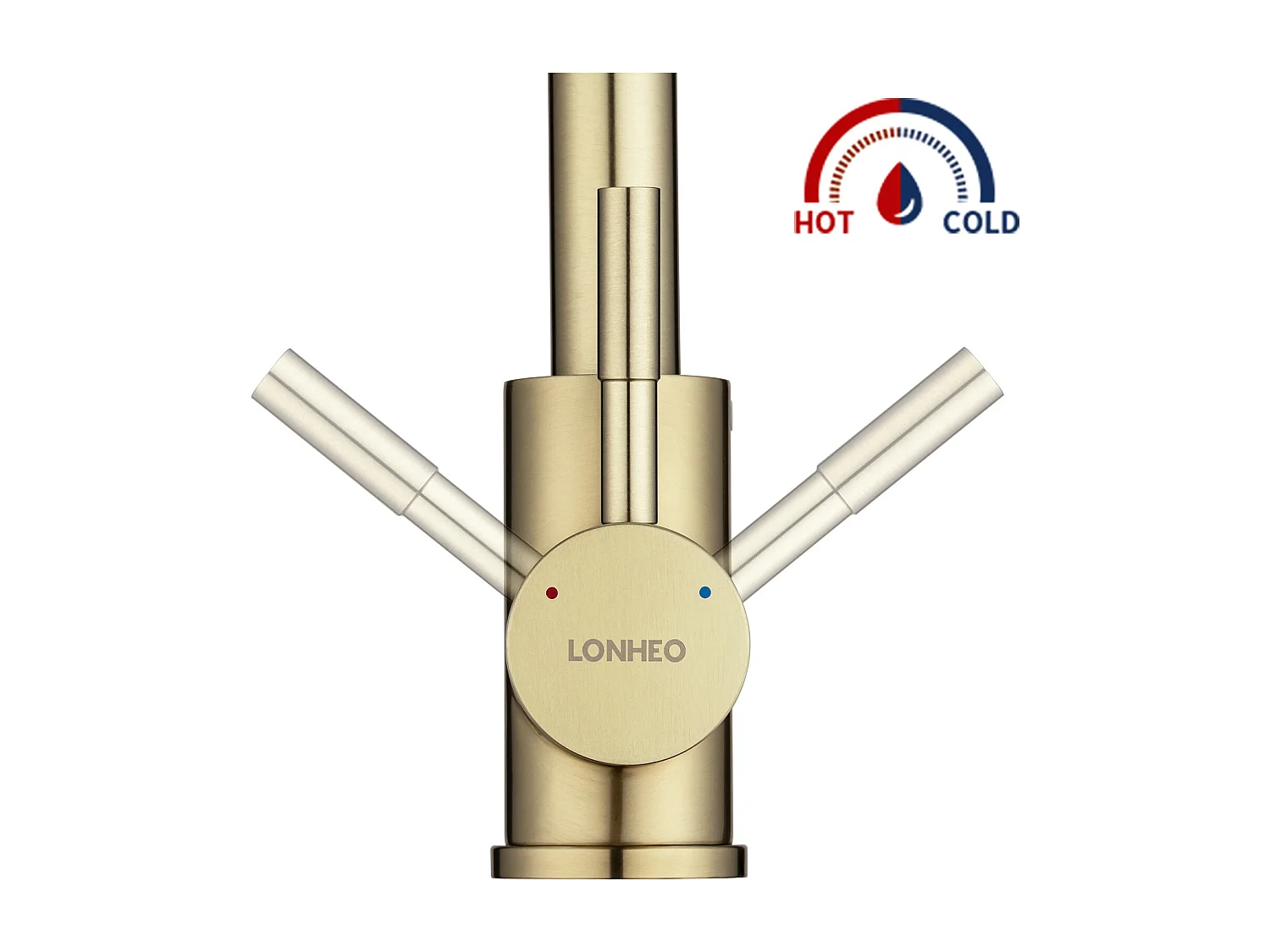 Lonheo Max 360° Roterende U-vormige Keukenkraan RVS Warm en Koud Water Wastafelmengkraan met Afbrekende Romper, Goud, EU Model