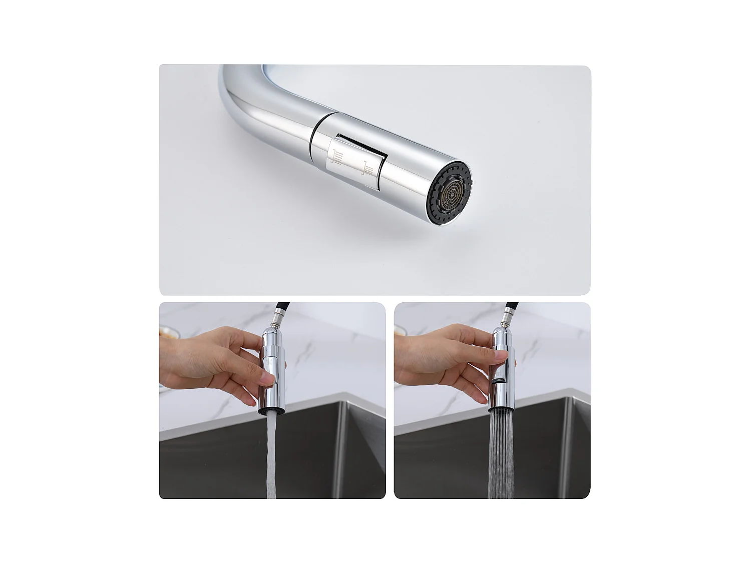 Mitigeur de Cuisine Douchette Extractible,AURALUM MAX,avec 2 Fonctions  Robinet de Cuisine Rotatif à 360°,Acier Inoxydable,Eau Froide et Chaude,Chromé