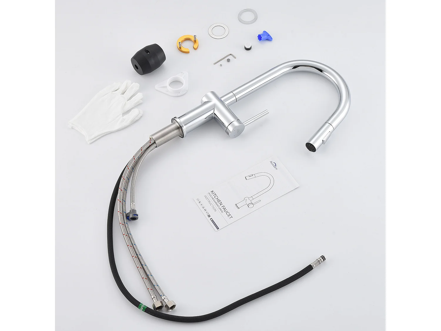 Mitigeur de Cuisine Douchette Extractible,AURALUM MAX,avec 2 Fonctions  Robinet de Cuisine Rotatif à 360°,Acier Inoxydable,Eau Froide et Chaude,Chromé