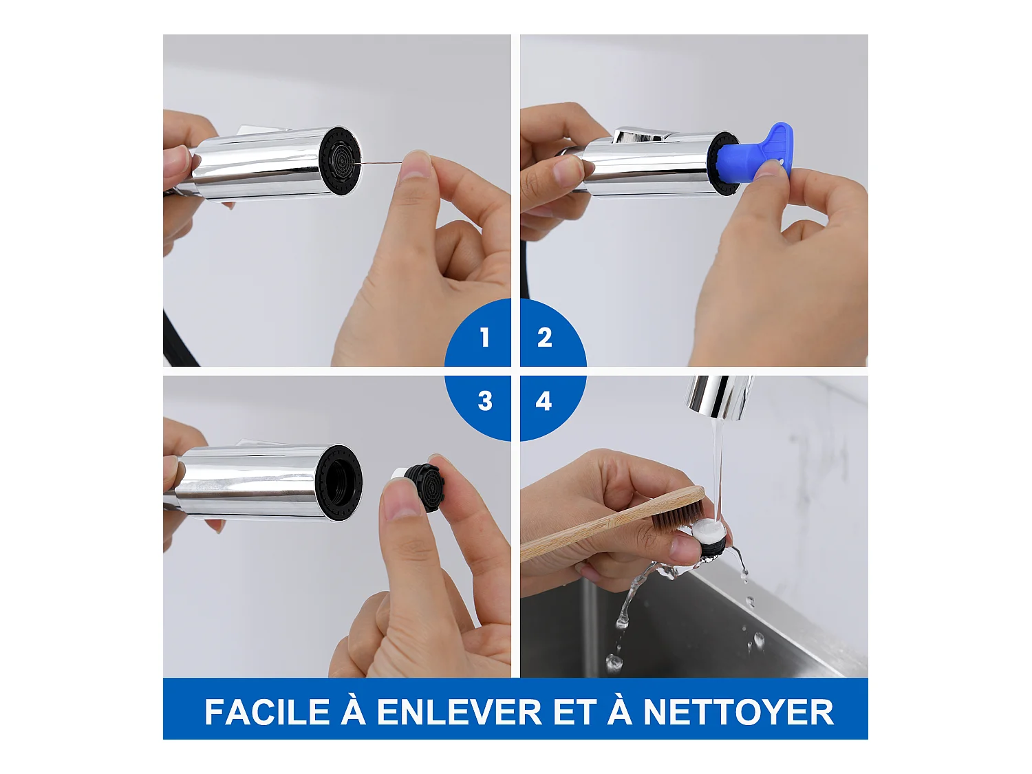 Mitigeur de Cuisine Douchette Extractible,AURALUM MAX,avec 2 Fonctions  Robinet de Cuisine Rotatif à 360°,Acier Inoxydable,Eau Froide et Chaude,Chromé