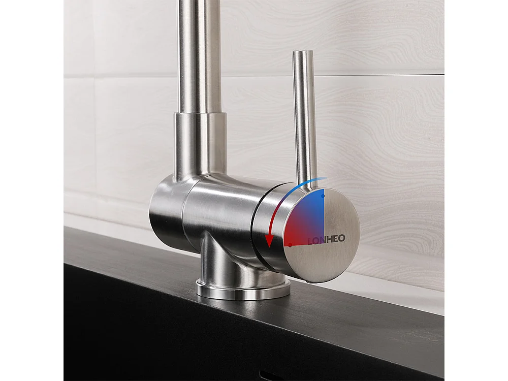 Mezclador de cocina plegable Lonheo MAX,giratorio 360°,grifo de cocina con mango plegable contra FenSer, Grifo Mezclador De Fregadero Inox304