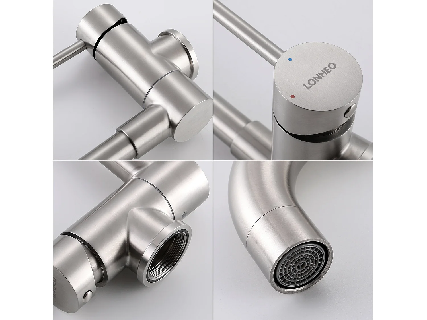 Mitigeur de Cuisine Rabattable Lonheo MAX, Pivotant à 360°,Robinet de Cuisine avec Poignée Pliable Contre Fenêtre,Robinet Mitigeur Evier Inox 304