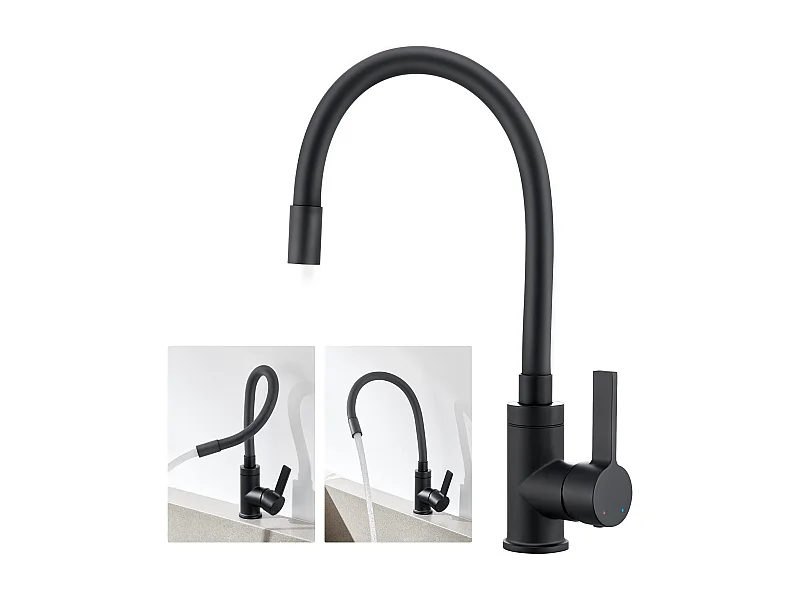 AURALUM MAX Flexibele Keukenmengkraan Hoge Uitloop Vrij Draaibaar Flexibele Wastafelmengkraan Draaibaar 360° Wastafelkraan Warm/Koud Water, Zwart